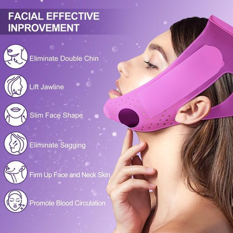JUSRON V Line Face Lifting Tape Face Strap, Soft Silicone Chin Strap for Women and Men 23-27 Inches (Purple)