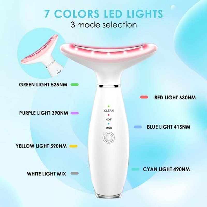 Anti 𝖶rinkles Facial Massager Red-Light-Therapy-for-Face and Neck, Face 𝖲 culpting Tool with 7 Color, at-Home Face Tool for Skin Care (White)