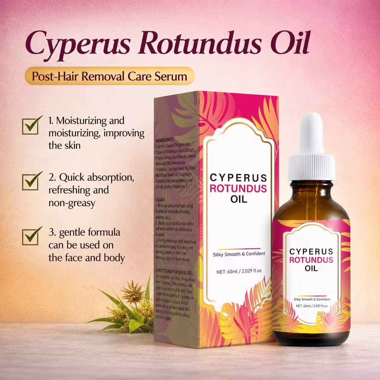 DreamCatching Cyperus Rotundus Oil, Cyperus Rotundus Oil for Hair Removal, Reduces Unwanted Hair Growth 2.02 Fl Oz (Pack of 1)