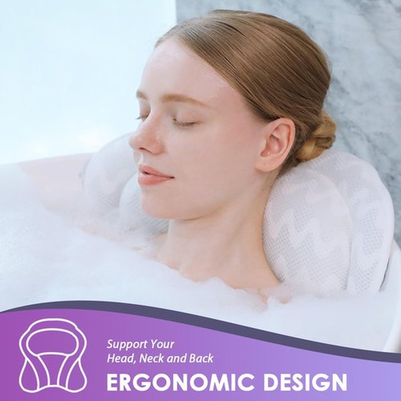 AEROiVi Bath Pillows for Tub Neck and Back Support, Bathtub Pillow with Headrest Cushion, 6 Non Slip Suction Cups Spa Relaxing Bathroom Accessories