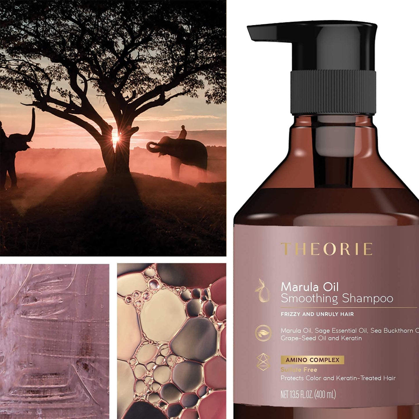 Theorie Smoothing Shampoo - Frizz Control with Marula, Sea Buckthorn & Grape Seed Oils, Sulfate-Free, Gluten-Free, All Hair Types, 800 ML