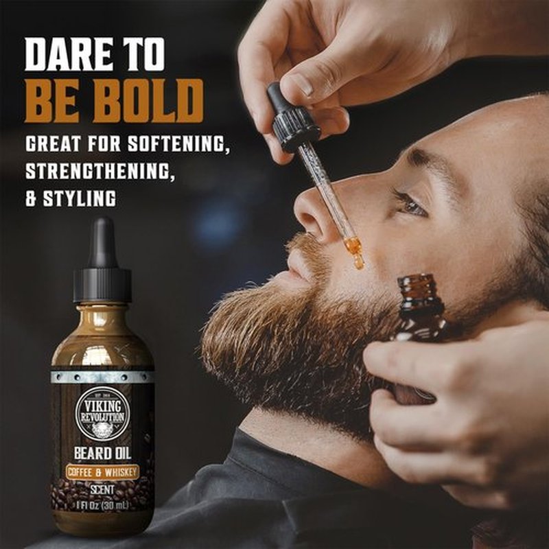 Viking Revolution Coffee Whiskey Beard Oil for Men -Natural Mens Beard Oil with Argan Oil and Jojoba Oil -Beard Softener,Strengthens and Moisturizes- Beard Conditioner for Men(Coffee Whiskey, 1 Pack)
