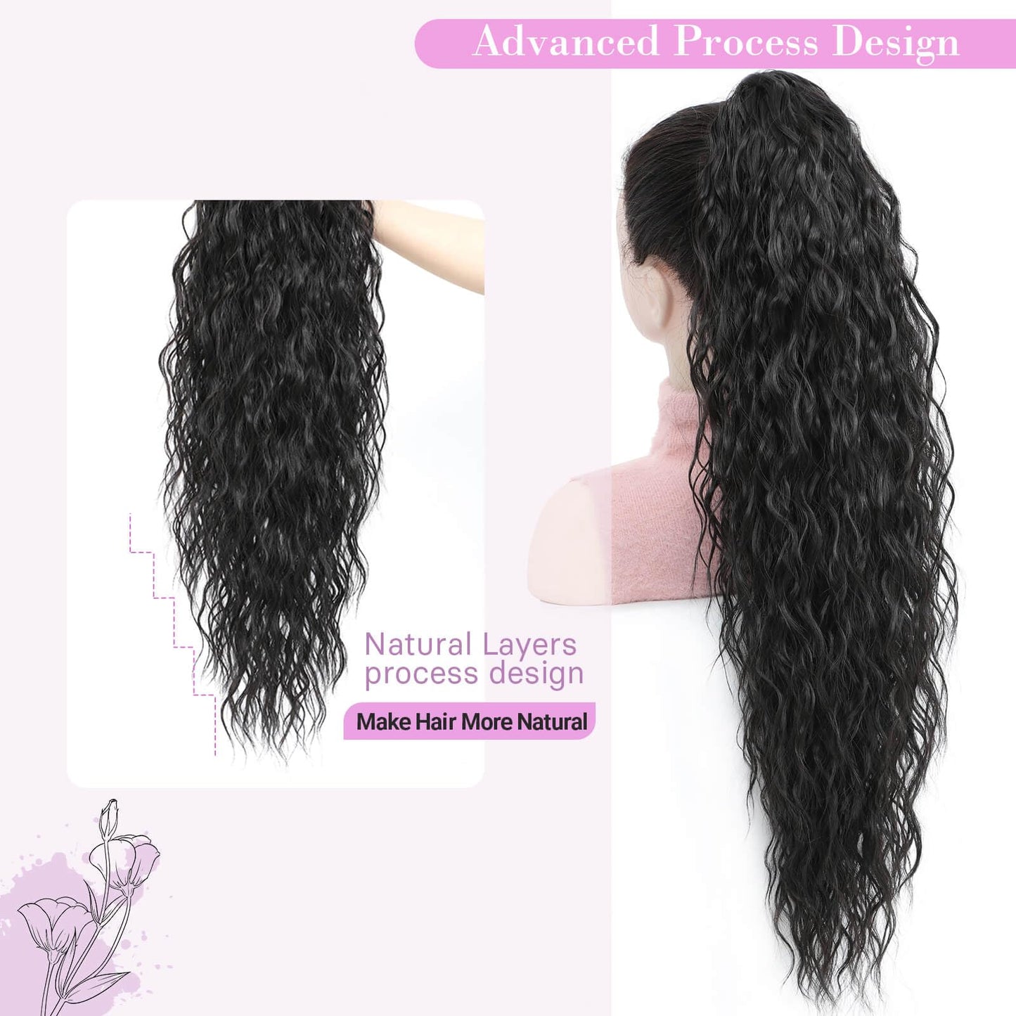 MARJORIE Ponytail Extension,Long Curly Wavy Claw Clip Ponytail Extension 30inch Pony Tails Hair Extensions Black Brown Fake Ponytail Fluffy Natural Clip in Ponytail Hairpiece for Women