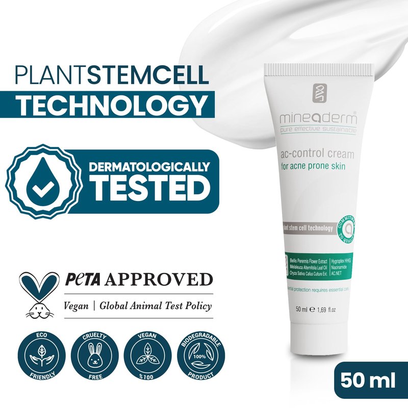 Mineaderm AC Control Face Moisturizer for Oily & Acne-Prone Skin – Mattifying Oil-Control Cream with Tea Tree Oil, Niacinamide & AC.NET – Vegan, Dermatologically Tested, Non-Greasy, 1.69 fl oz