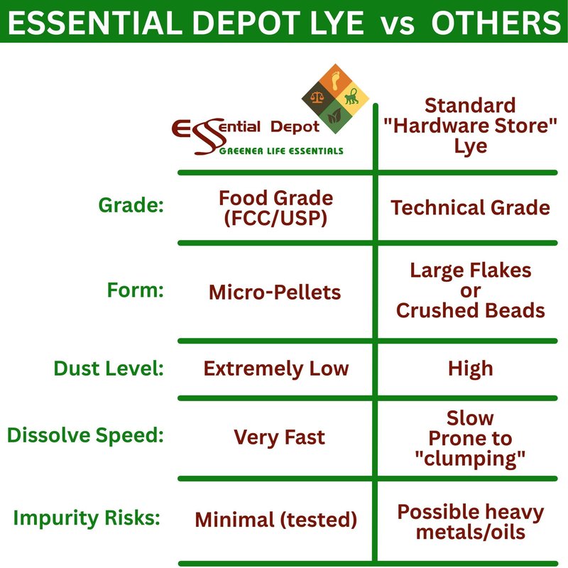 Essential Depot 32 lbs Food Grade Sodium Hydroxide Lye Evenly-Sized Micro Pels (Beads or Particles) - 16 x 2lb Bottles - Lye Drain Cleaner - HDPE Container with Resealable Child Resistant Cap