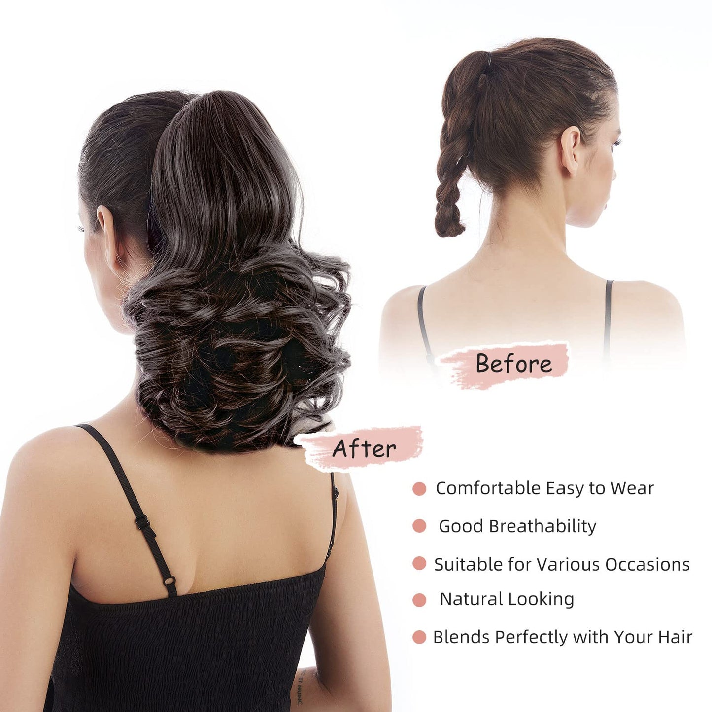 HEWEICSY Ponytail Extension,12" Claw Hair Extensions Short Curly Ponytail Clip in Ponytail Hair Extension Natural Looking Synthetic Hairpiece for Women(Darkest Brown)
