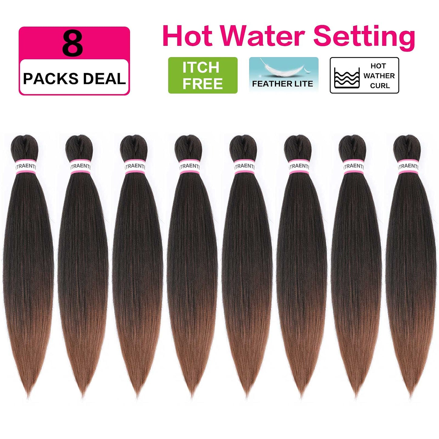 Braiding Hair Pre Stretched 20 Inch 8 Packs Brown Ombre Braiding Hair For Women Knotless Box Braids Hair Extension Yaki Texture Hot Water Setting Variety Styles Braiding Hair(20" T1B/30#)