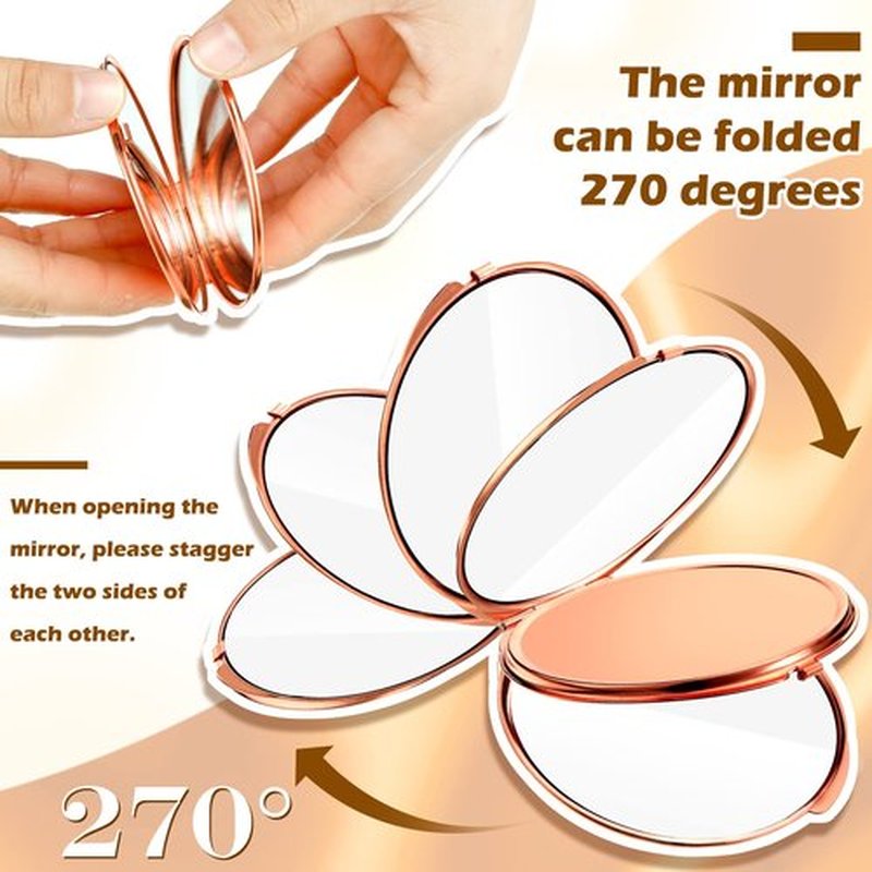 8 Pcs Compact Mirror Bulk with 1X 2X Magnification Double Sided Mini Travel Makeup Mirror Small Portable Pocket Mirror Folding Round Purse Compact Mirrors for Women Bridesmaid Gifts(Rose Gold)