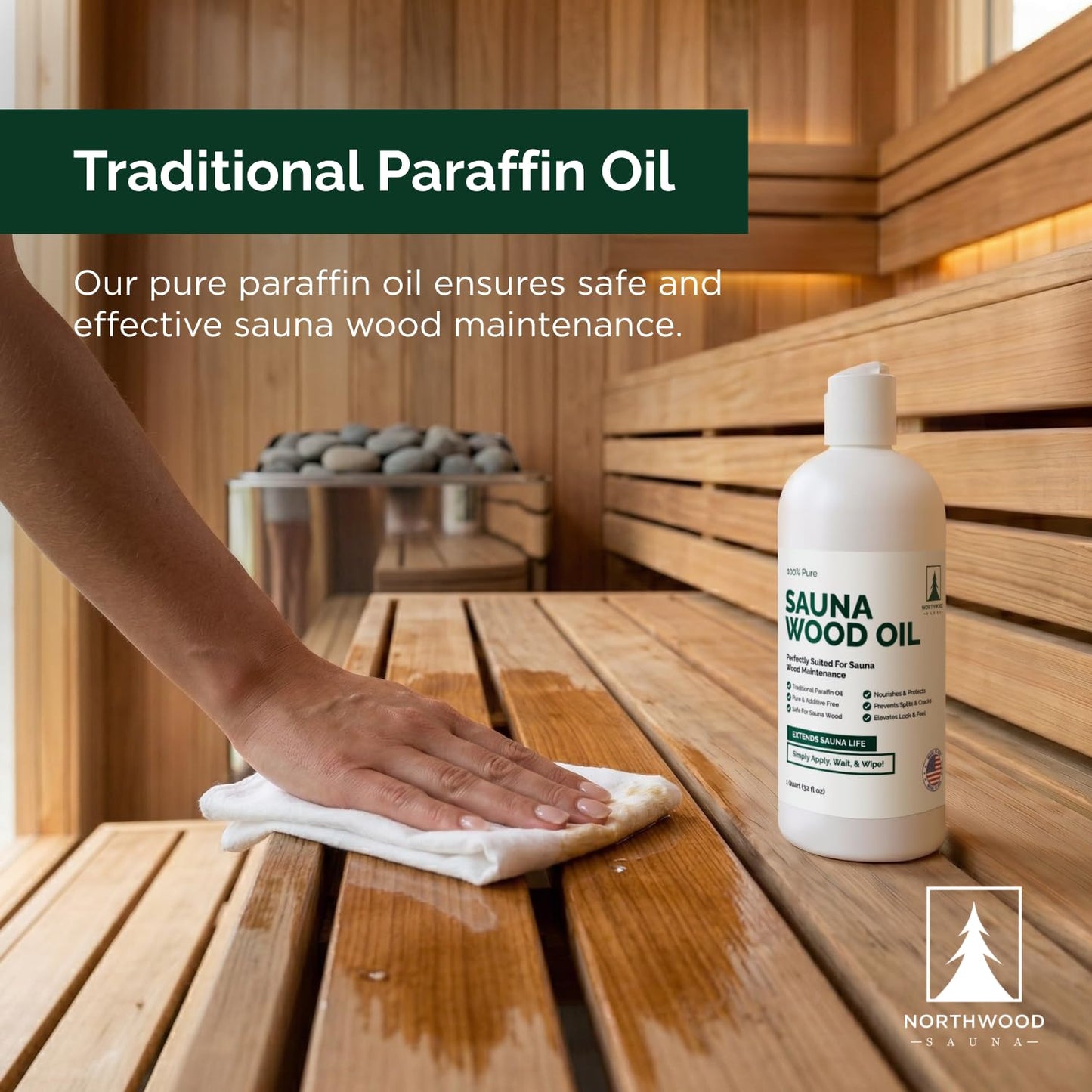 Northwood Sauna - Sauna Wood Oil - 100% Pure Paraffin Oil - Traditional Sauna Sealer - 1 Quart (32 Fl Oz)