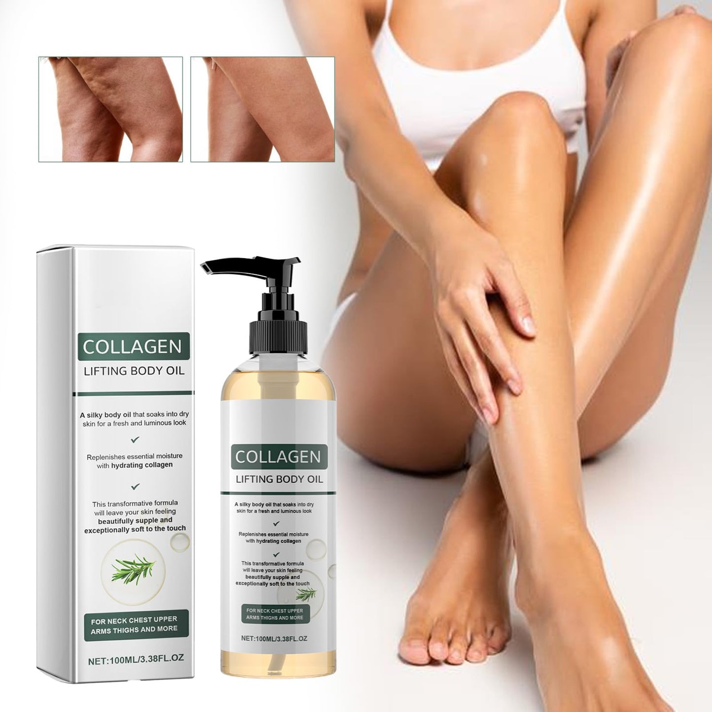 GLPYUEW Hydrating Collagen Oil For Body & After Shower,Moisturizing Anti Aging Silk Body Oils for Women & Men,Smooth & Anti Wrinkles,Helps Soften Appearance Of Crepey Skin,3.38 Fl Oz (Pack of 2)