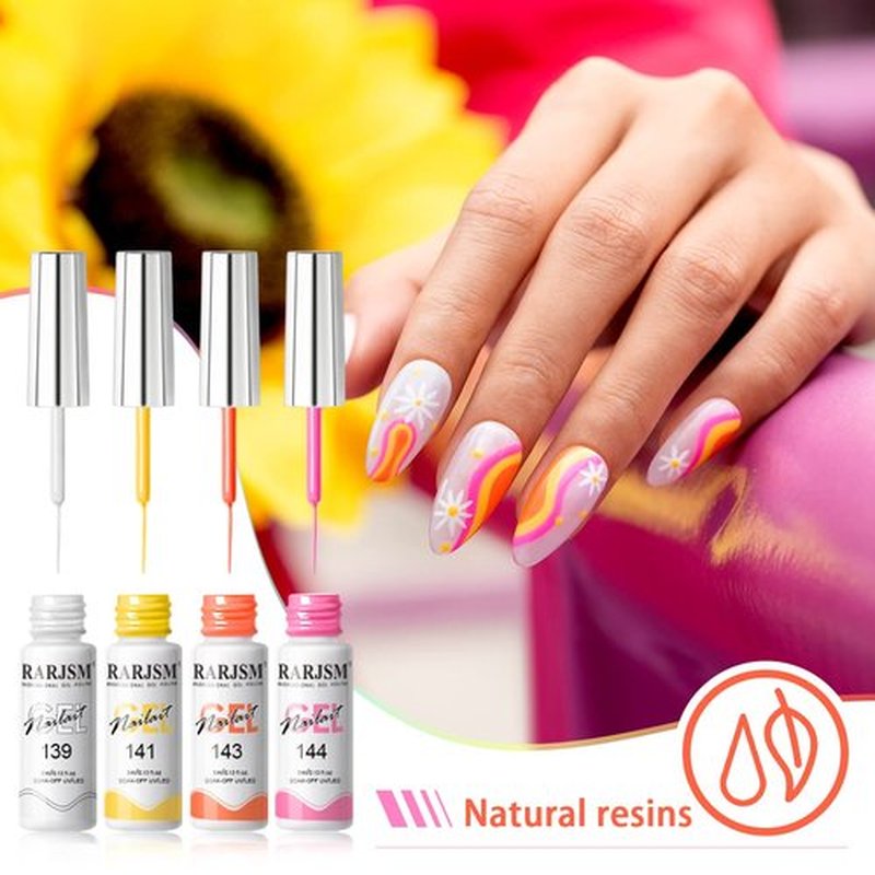 RARJSM Gel Liner Nail Art 24 Pieces 5ml Gel Art Liners for Nails Pink Red Green Yellow Silver Gold Glitter Summer Fall Nude Colors Painting Striping Gel Thin Nail Art Brush UV Soak off Curing Needed