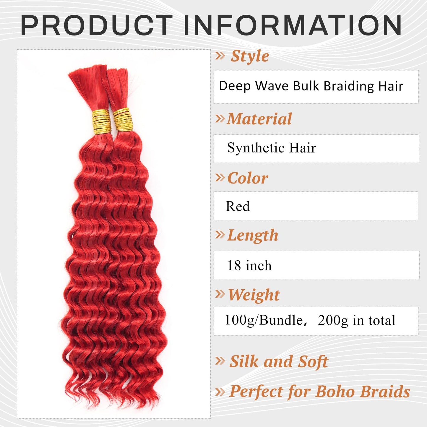 Dorsanee Deep Wave Bulk Hair for Braiding 18 Inch 2 Bundles 200g Red Curly Braiding Hair for Boho Braids No Weft Wet and Wavy Braiding Hair Extensions (#Red,100g/bundle)