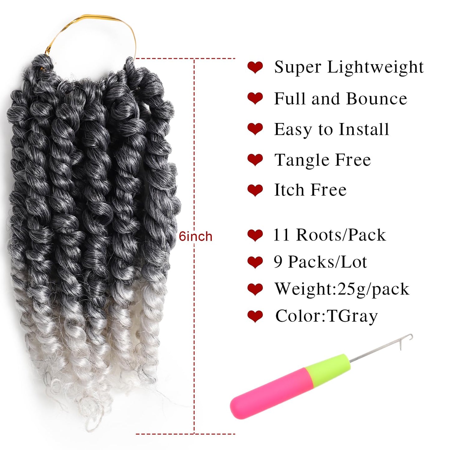 VIOLET Passion Twist Crochet Hair 6 Inch 9 Packs Passion Twist Hair Pre-twisted Crochet Hair for Black Women(TGray, 6 Inch, 9 Packs)