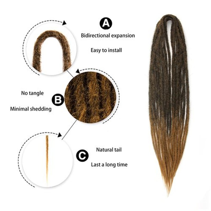 Double Ended Dreadlock Extensions 0.6CM Diameter Synthetic Hair 24Inch 30Strands Reggae Braids Hip-hop Style(Double Ended 30trands,1B/27)