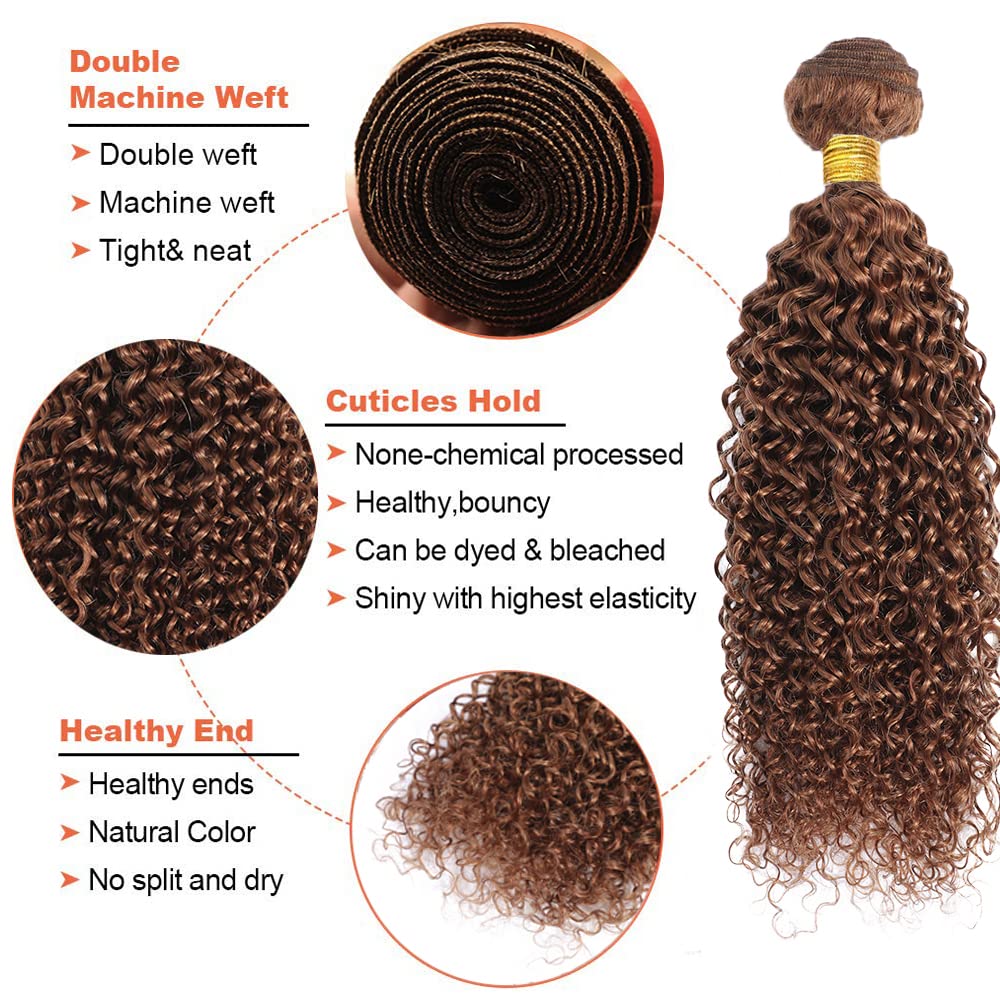 30 32 34 Inch DiexrLamx Hair Color #30 Bundles Human Hair Light Brown Curly Bundles Brazilian Virgin Hair 3 Bundles Color #30 Kinky Curly Human Hair Bundles Brown Bundles Hair Weave