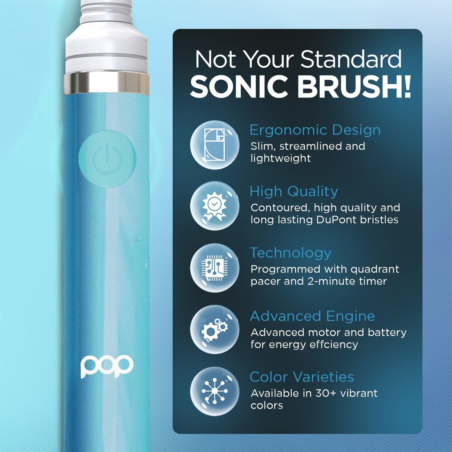 Pop Sonic Electric Toothbrush (Blue Pastel) - Travel Toothbrushes w/AAA Battery | Kids Electric Toothbrushes with 2 Speed & 15,000-30,000 Strokes/Minute, Dupont Nylon Bristles