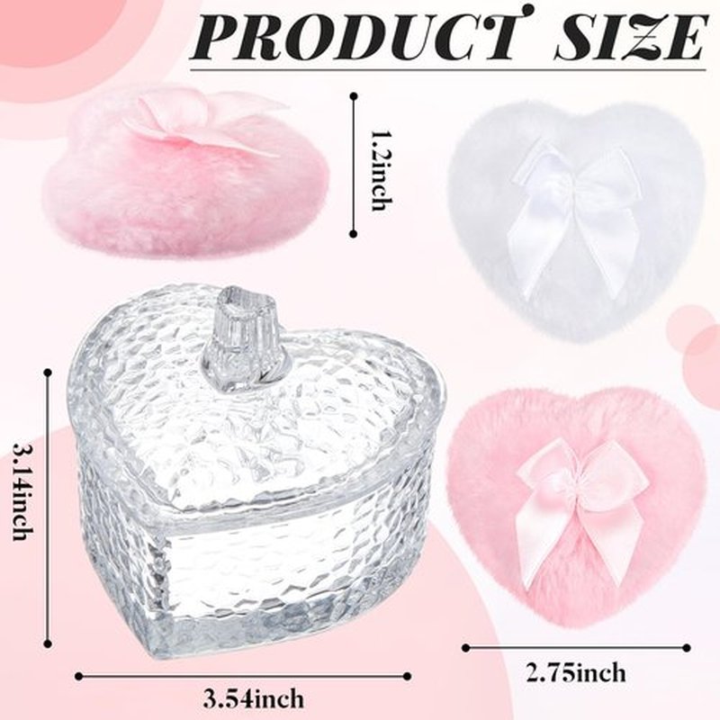 Tioncy 3 Pcs Large Body Powder Puff and Container Powder Container with Puff Powder Puff Crystal Container Soft Washable Reusable Velour Face Body Glitter Powder Puff Wet Dry Makeup(Clear,Heart)