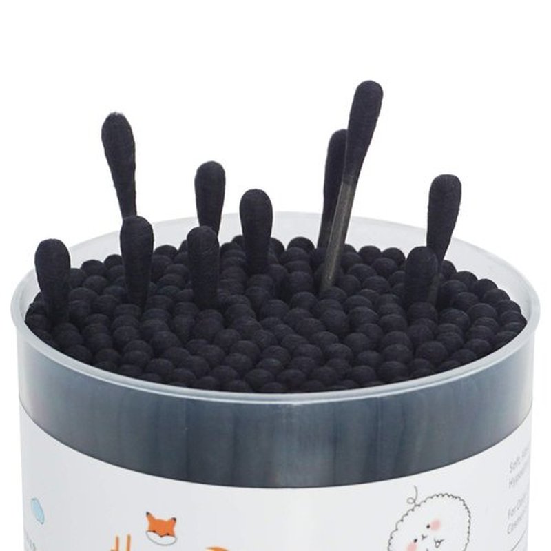 HOMEFOX Black Cotton Swabs Spiral - 600 Count Organic Cotton Buds Double Side Tightly Wrapped Charcoal Cotton Tips Paper Stick Soft Gentle Lint-Free Cruelty-Free Goth Bathroom, Round & Spiral (Black)