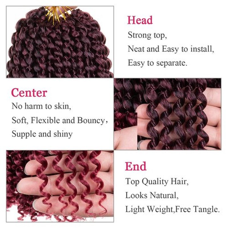Leeven 12 Inch Ombre Burgundy Water Wave Crochet Hair For Passion Twist 7 Packs Short Bob Passion Twists Hair for Butterfly Locs Synthetic Spring Twist Braiding Hair for Women TBUG#