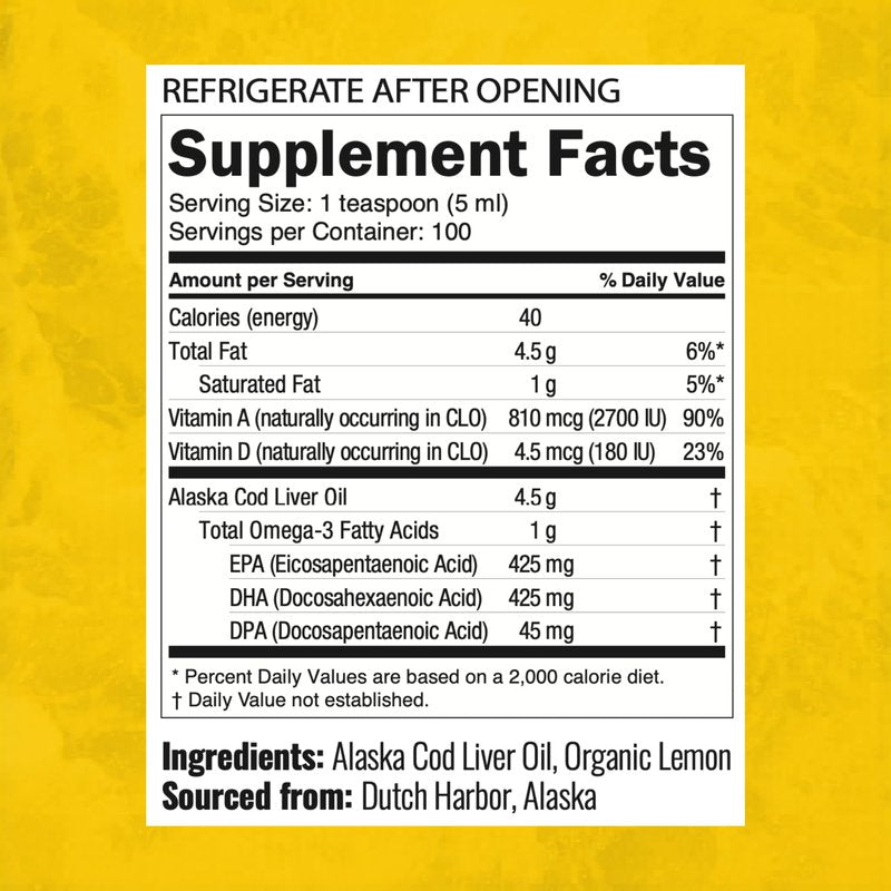 On Target Living Alaskan Cod Liver Oil Liquid | Organic Lemon Flavor 16.67 oz | Line Caught in The USA | Naturally Occurring Vitamin D | Rich in Omega 3 DHA/EPA | Non-GMO Project Certified