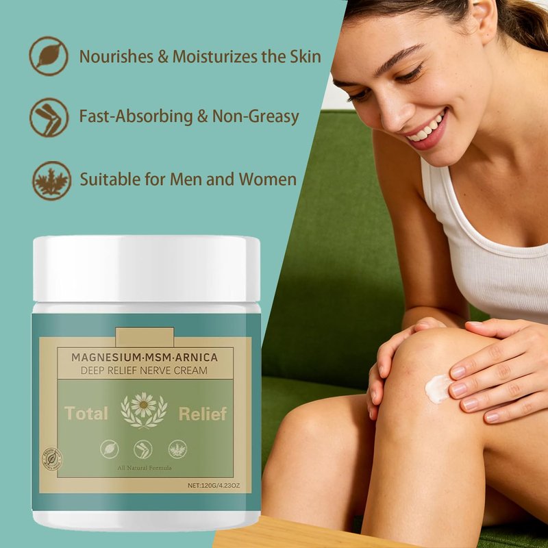 HANGWON Total Relief Magnesium Soothing Cream Advanced nerve Comfort with Arnica, Menthol, MSM,Fast-Absorbing for Relief Joint, Feet, Hands, Legs, Muscles, and Waist, Natural Ingredient -4floz/114g