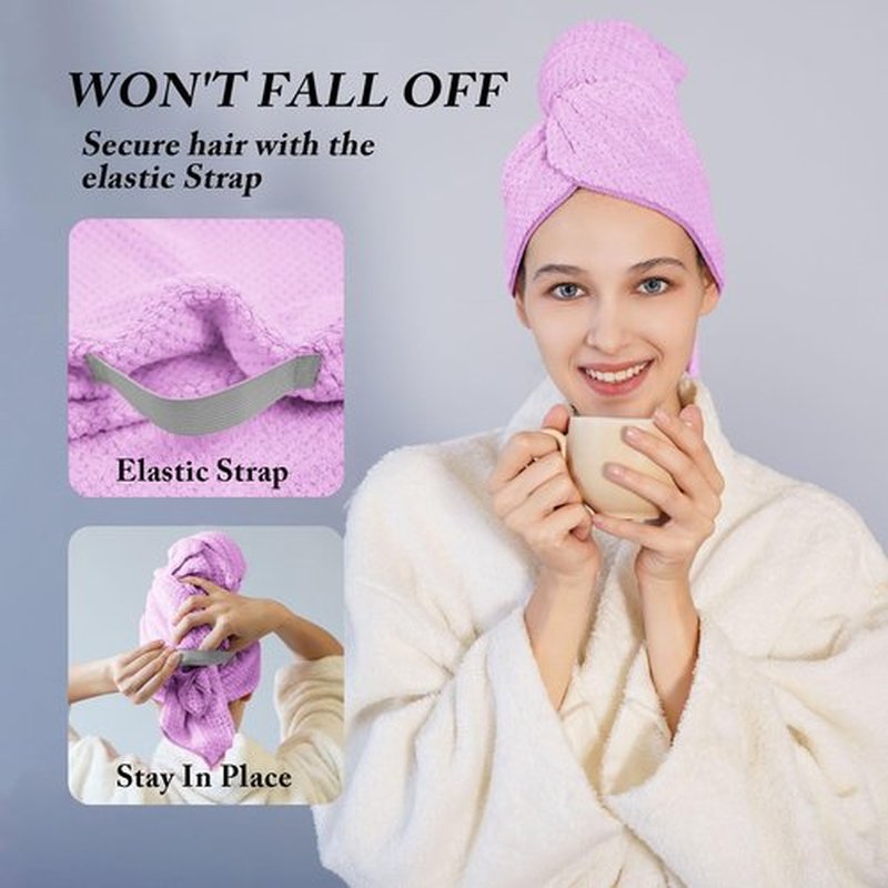 Wuwahold Microfiber Hair Towels, Waffle Hair Towel Set, Super Soft Highly Absorbent, Sturdy Quick Drying Turbans for Long, Thick, Curly Hair (5 Pack, 40" x 20")