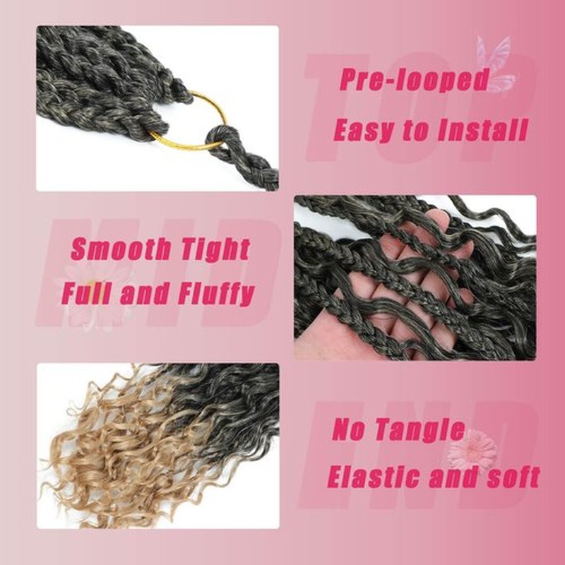 Goddess Box Braids Crochet Hair 14Inch 8PacksPre Looped Boho Box Braids Braiding Hair Curly Ends Bohomian Crochet Box Braids (T/27#, 14 inch)