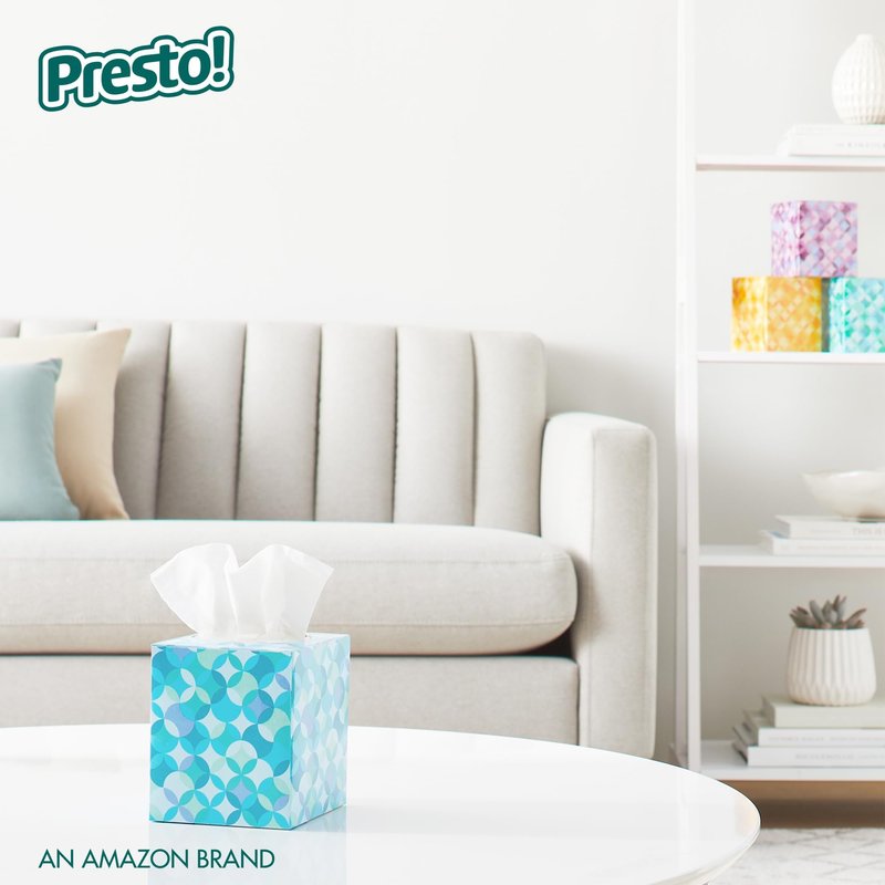 Amazon Brand - Presto! Ultra-Soft 3-Ply Premium Facial Tissues, Colorful Boxes, 1188 Count (18 Packs of 66), (Packaging May Vary)