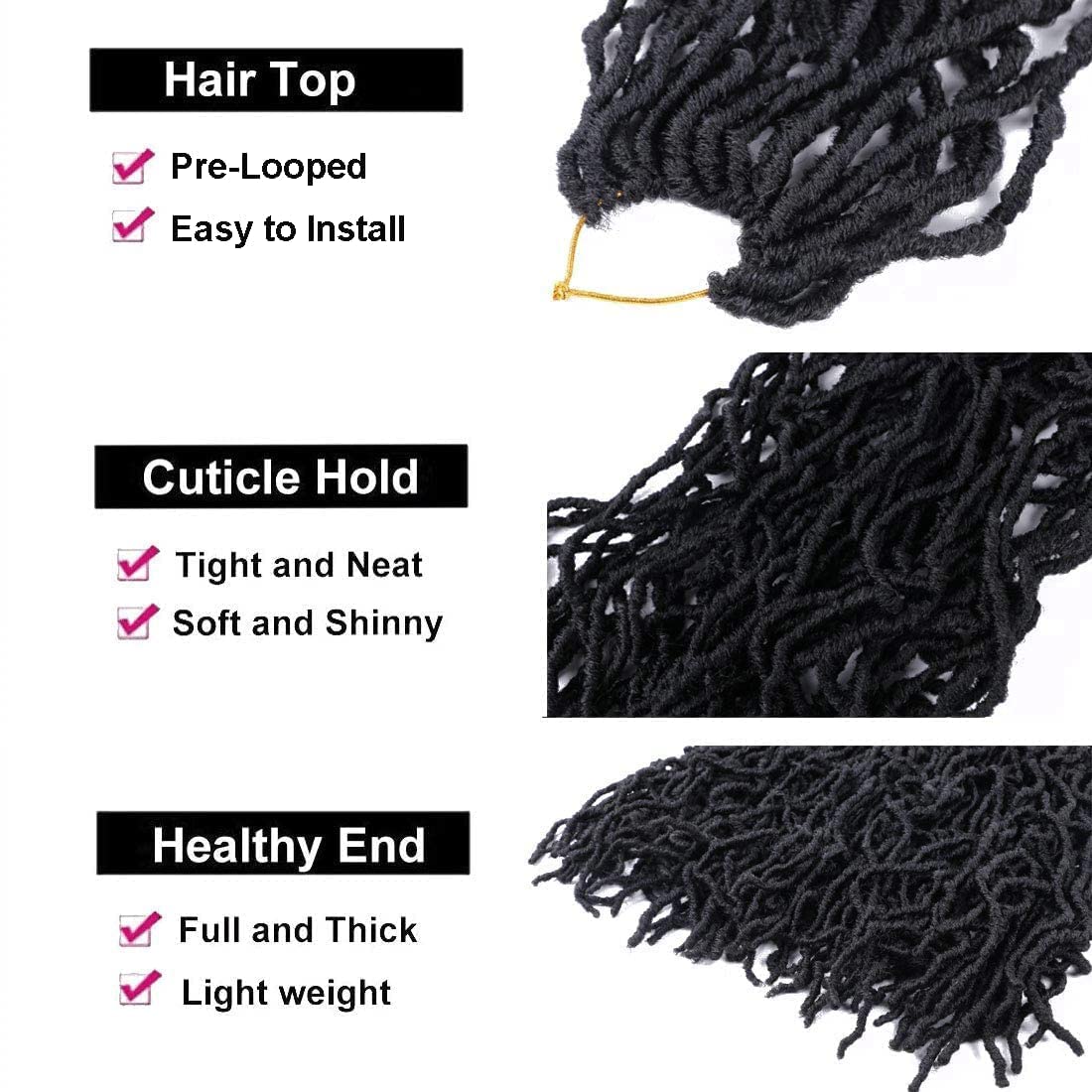 40 Inch Super Long Soft Locs Crochet Hair Pre Looped 6 Packs New Faux Locs Crochet Braids Goddess Locs Dreadlocs Synthetic Hair For Black Women (1B, 40 Inch 6PACK)