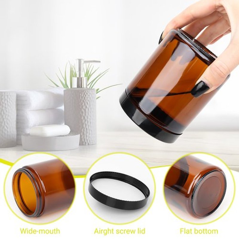 Keketin 8 oz Amber Glass Jars,16 Pack Empty Cosmetic Containers with Inner Liners and Black Lids,Refillable Round Cream Jars for Lotion,Ointments,Bath Salts,Makeup,Slime and Travel