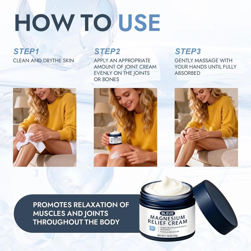 Bleue Magnesium Joint Relief Cream – Fast-Acting Deep Absorption Formula for Muscle & Joint Comfort – Non-Greasy Magnesium Lotion for Neck, Back & Legs – 1.76oz