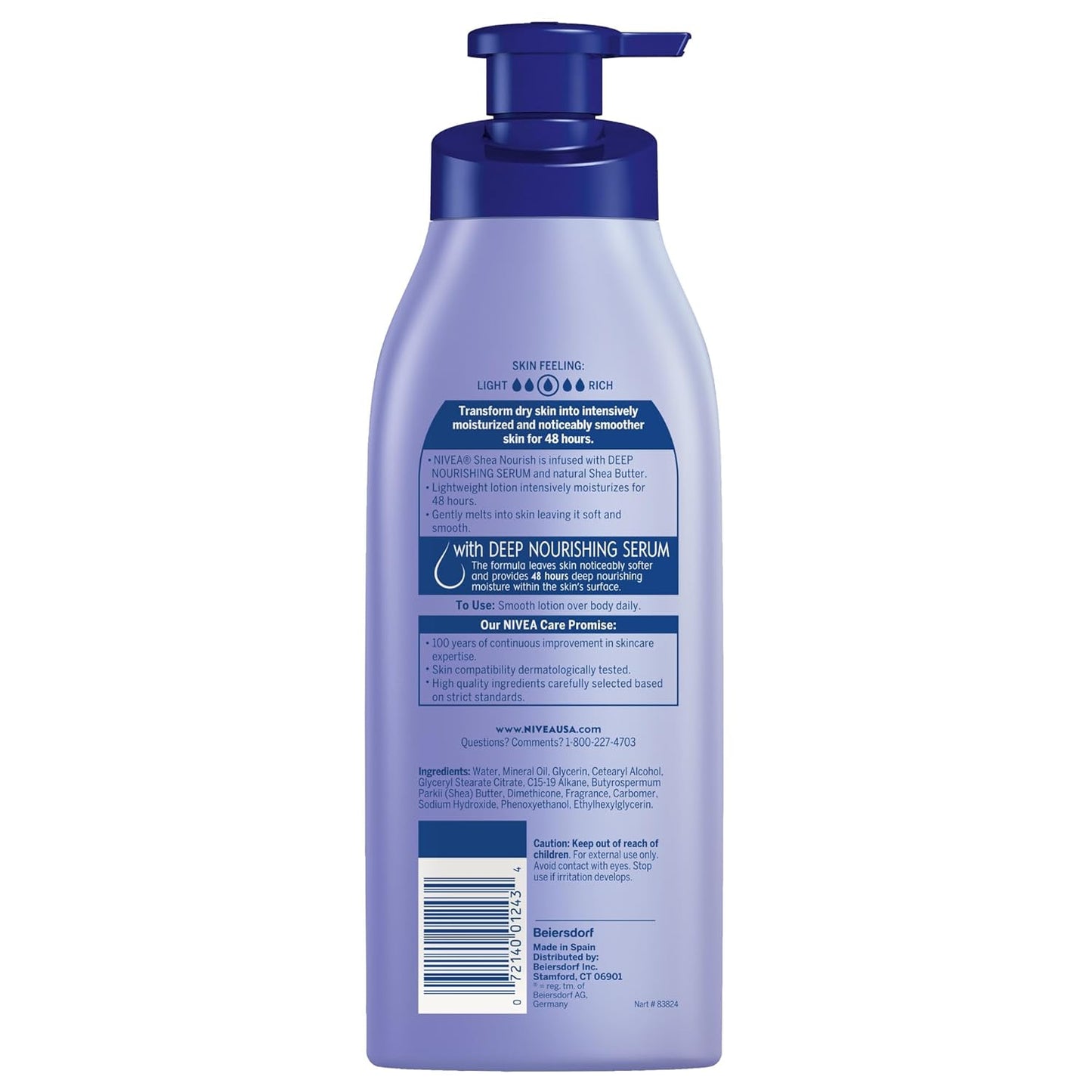 NIVEA Shea Nourish Body Lotion for Dry Skin with Hyaluronic Acid, Shea Butter and Deep Nourishing Serum, 48-Hour Body Moisturizer, 2.5 Fl Oz Bottle, Pack of 6