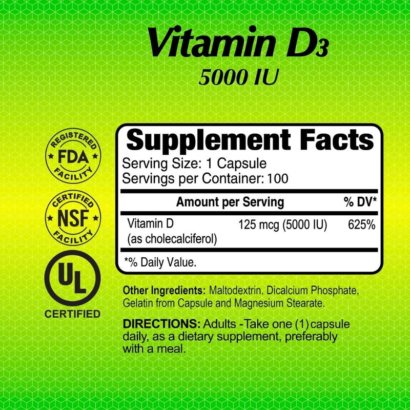 ALFA VITAMINS Vitamin D3 1000 IU Supplement, Supports Immune Health, Calcium Absorption, Healthy Bones & Joints, Dietary Supplement for Daily Wellness, Non GMO, Gluten Free, 100 Capsules
