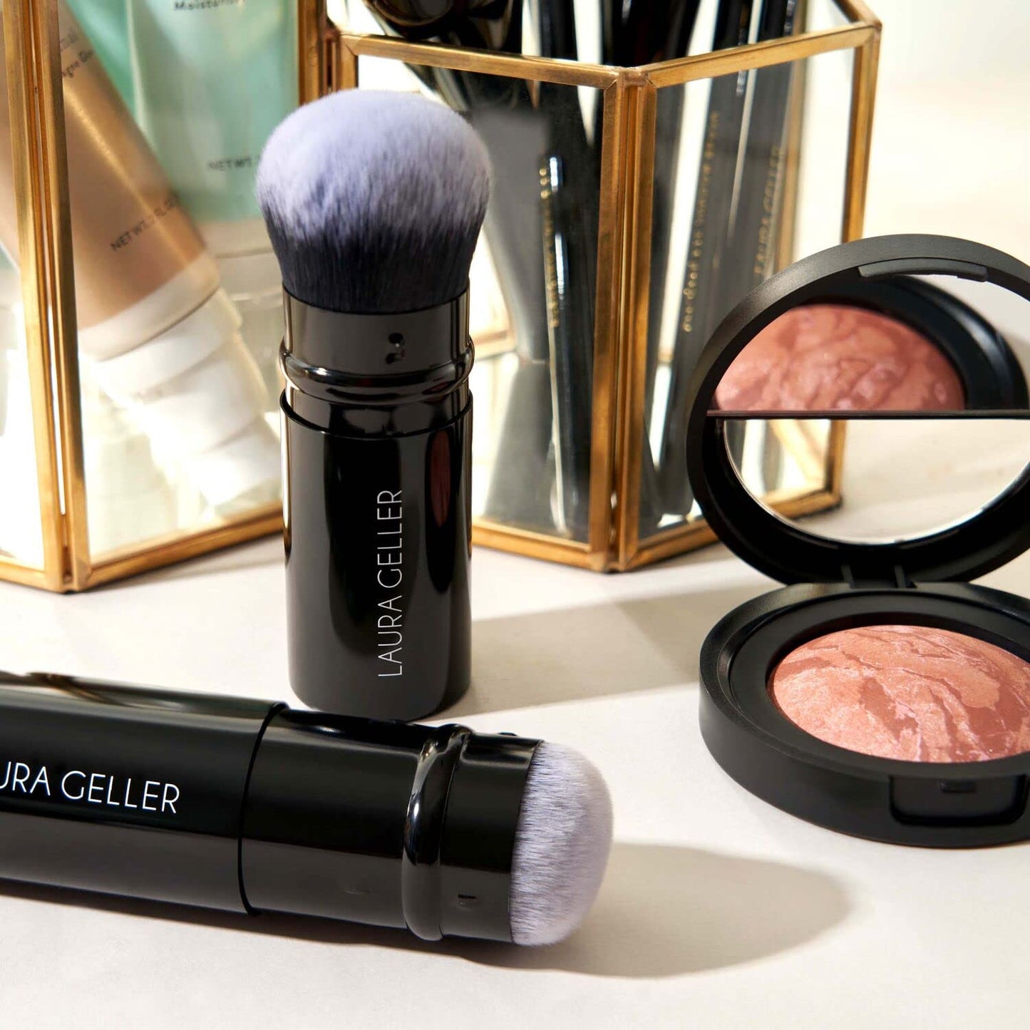 LAURA GELLER NEW YORK Baked Bronze-N-Brighten Bronzer Powder Fair + Retractable Airbrush Kabuki Brush