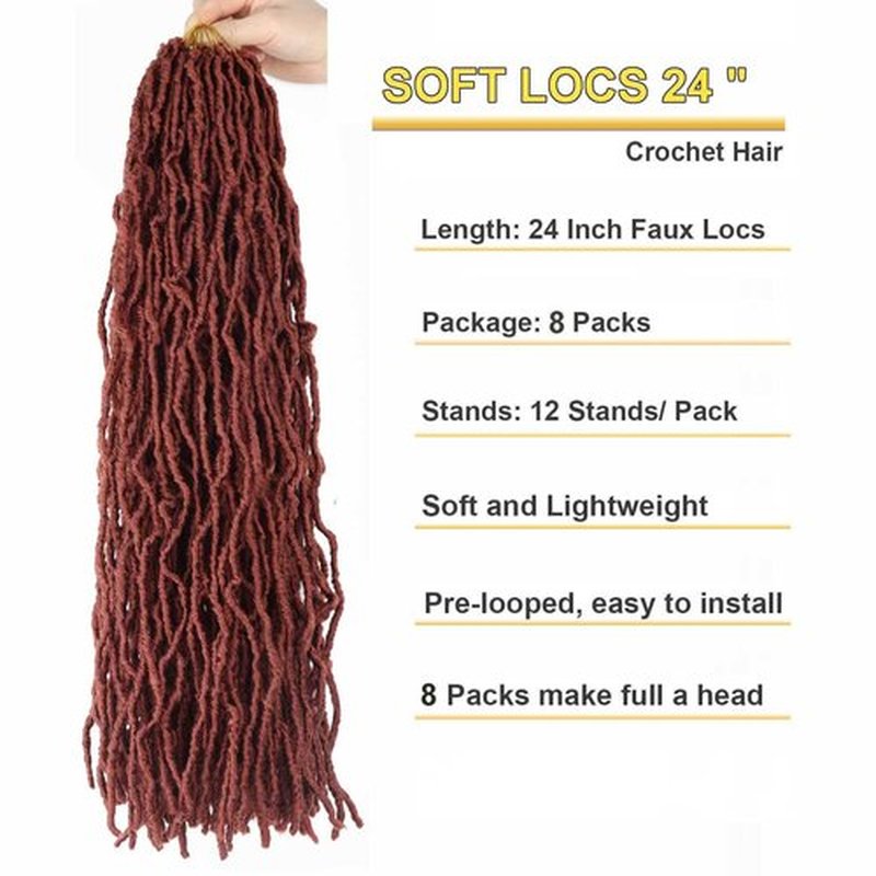 24 Inch Soft Locs Faux Locs Crochet Hair for Butterfly Locs Distressed Locs Hair for Women (24 Inch(Pack of 8), 350#)