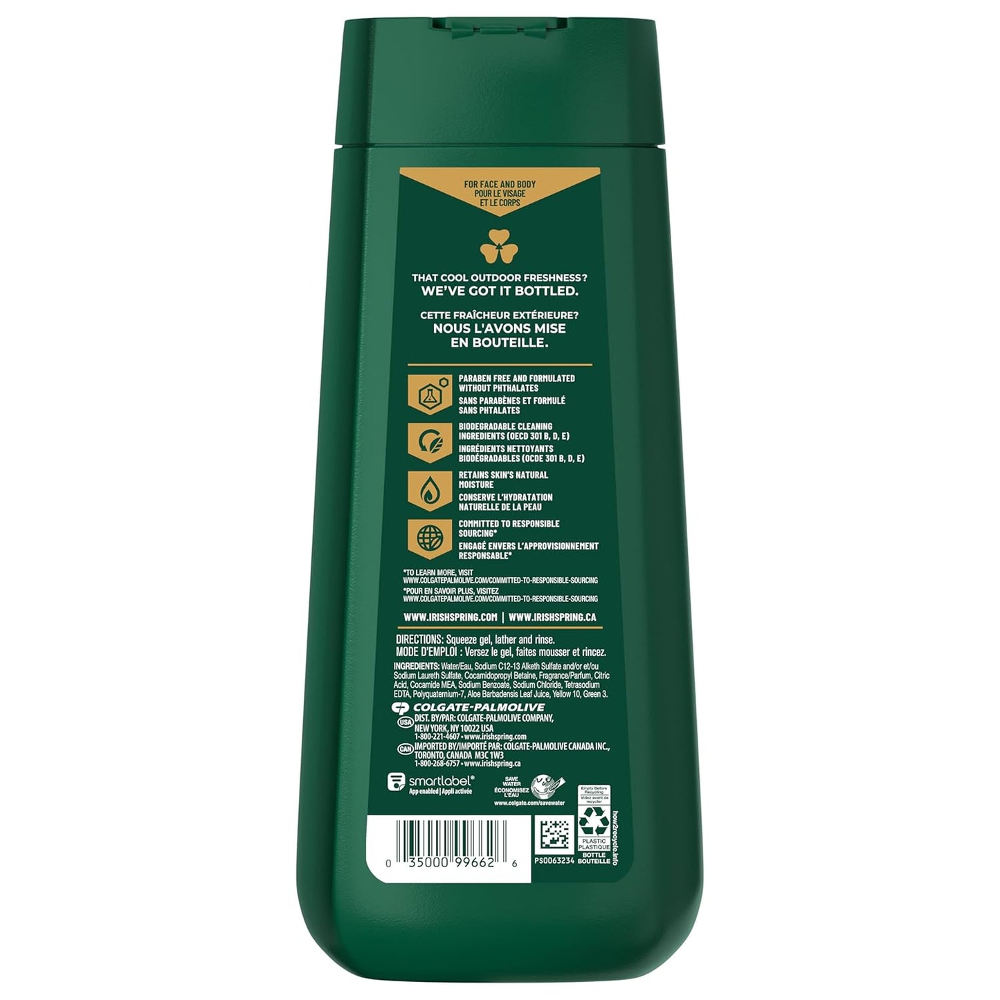 Irish Spring Men's Body Wash Shower Gel, Aloe Mist, 20 Oz, 4 Pack