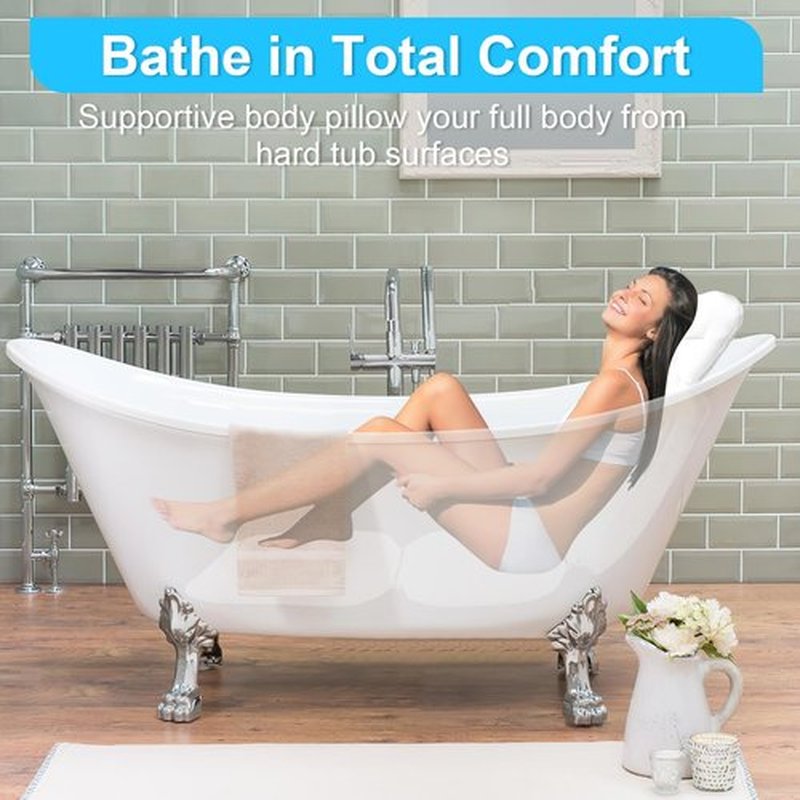 Full Body Bath Pillow for Bathtub, Bath Pillows for Tub with Powerful Non-Slip Suction Cups and Mesh Laundry Bag, Luxury Tub Pillow for Bath for Headrest Neck and Back Support White
