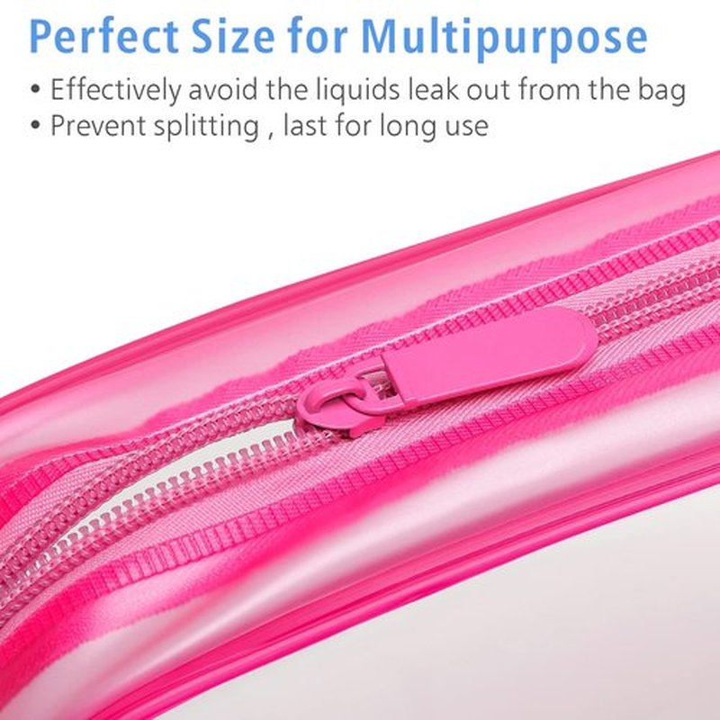 PACKISM Clear Makeup Bags - 2 Pack Quart Size Travel Bag TSA Approved Clear Travel Bags for Toiletries, Clear Cosmetic Bags Carry on Clear Toilety Bag TSA Approved Toiletry Bags, Matte Rose Red