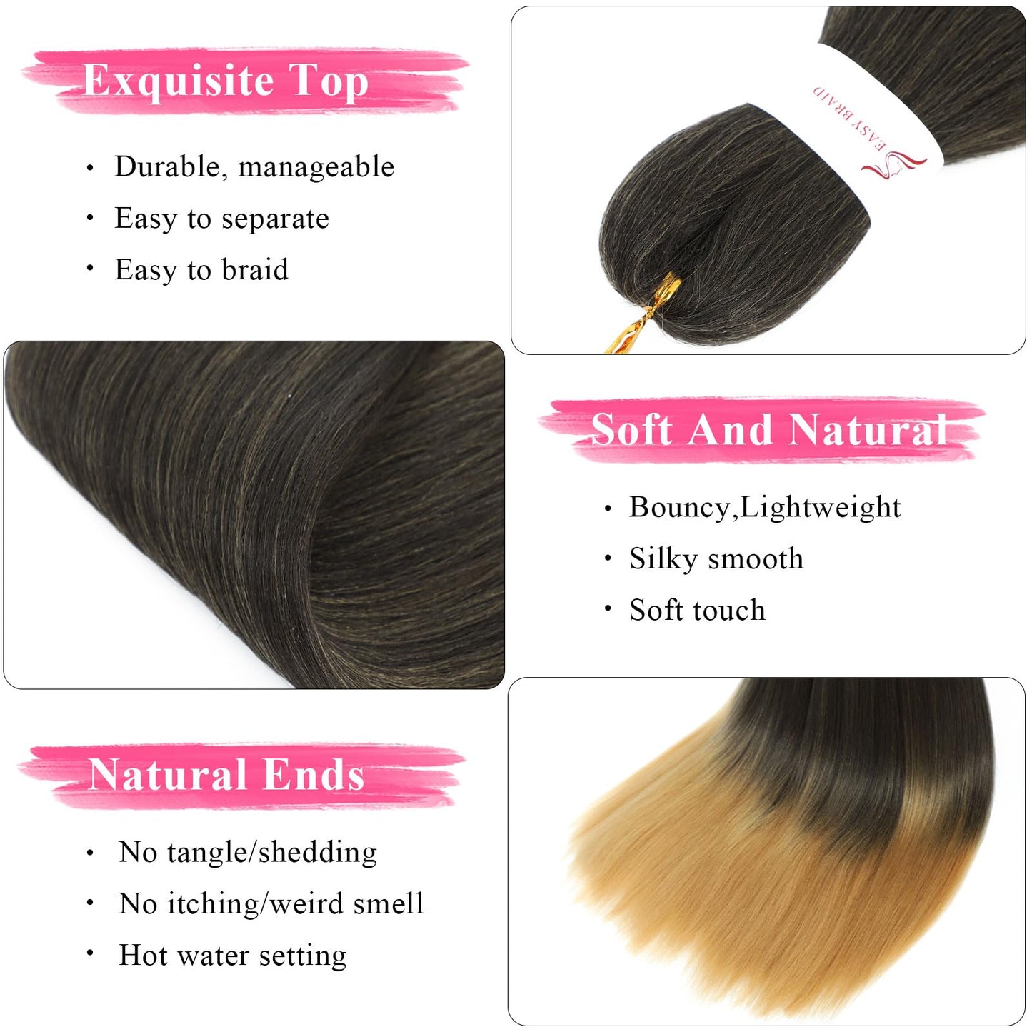 Pre Stretched Braiding Hair 20 inch 1B/27 Braiding Hair for Black Women 8Packs Crochet Boho Braiding Hair Non Toxic (20 Inch(8packs), 1B/27)