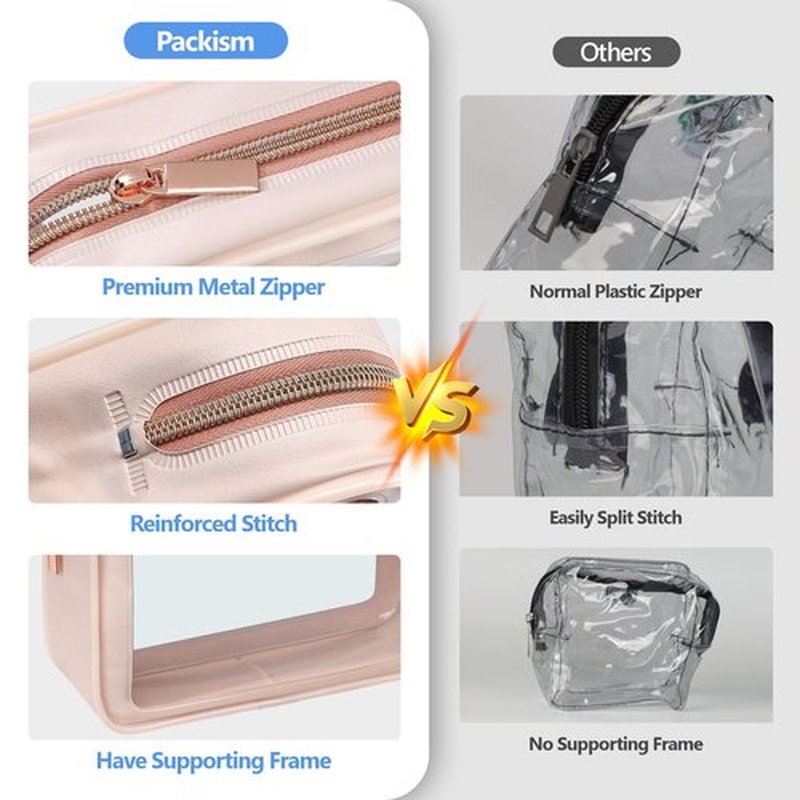 PACKISM TSA Approved Toiletry Bag - 3 Pack Upgrade Color-Edged Clear Makeup Bag, Clear Toiletry Bag For Traveling Fits Various Storage Needs, Pink