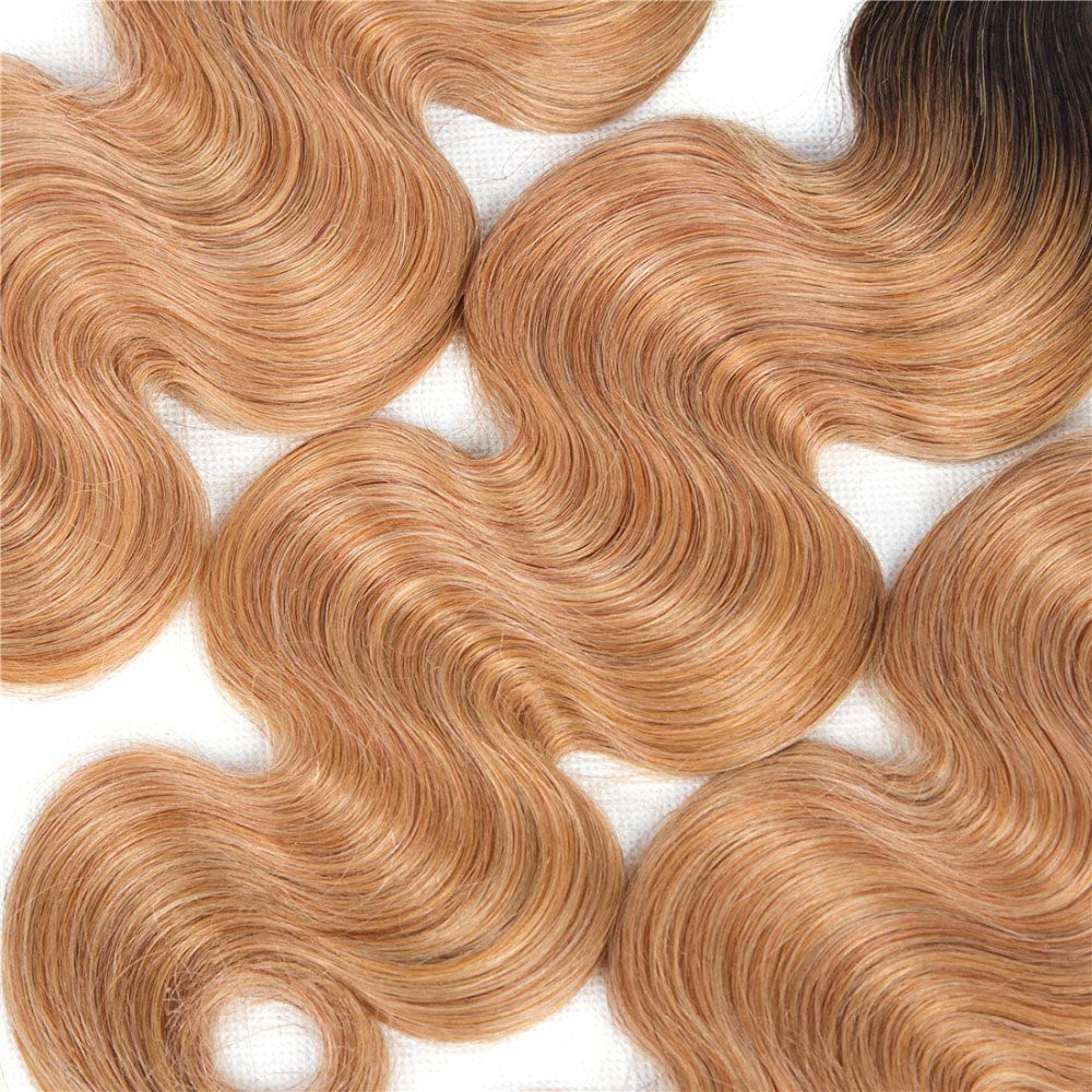 1B/27 Human Hair Bundles Ombre Body Wave Human Hair Bundles Brazilian Unprocessed Virgin Hair 3 Bundles 16 18 20 Inch Two Tone Black and Honey Blonde Bundles Ombre Bundles Hair Weave