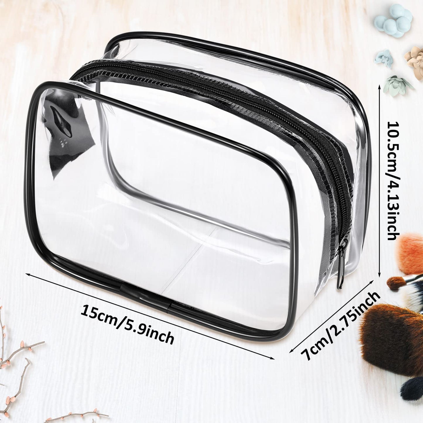 Weewooday 12 Pieces Clear Cosmetics Bag PVC Zippered Clear Toiletry Carry Pouch Cosmetic Makeup Bag Waterproof Makeup Vinyl Plastic Organizer Case for Vacation Bathroom(Black,Small)