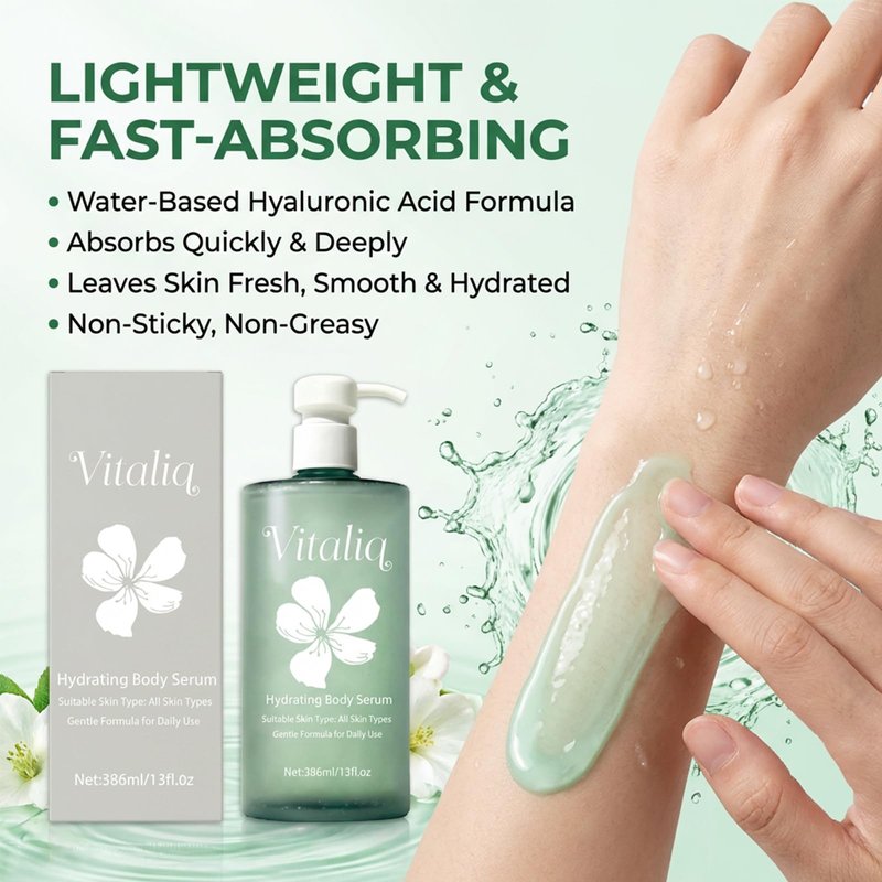 Vitaliq Ha Hydrating Body Serum, Body Hydrator Hyaluronic Acid Body Serum, Lightweight Fast-Absorbing Body Care for Deep Hydration & Silky,Non-greasy Skin (1pcs)