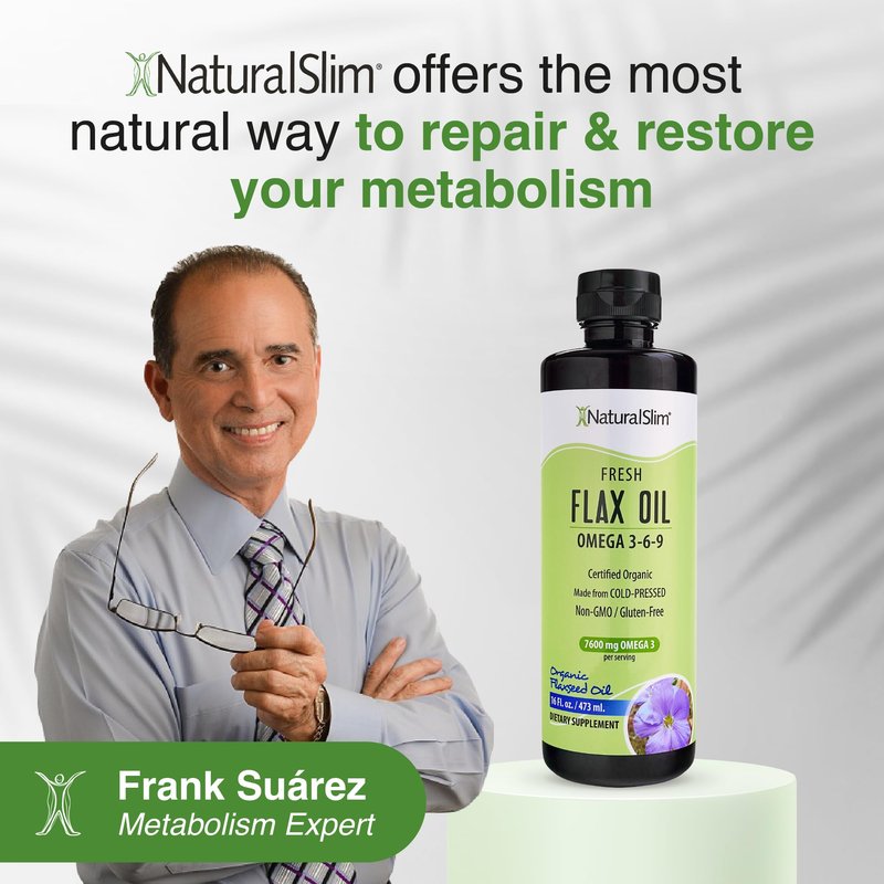 NaturalSlim Flaxseed Oil Liquid Fresh Taste Flax Oil Organic Cold Pressed & High in Omega 3 6 9 Fatty Acid Flax Seed Supplement for Healthy Cells, Hair, Skin, & Nails - Fresh Taste 16 fl. Oz.