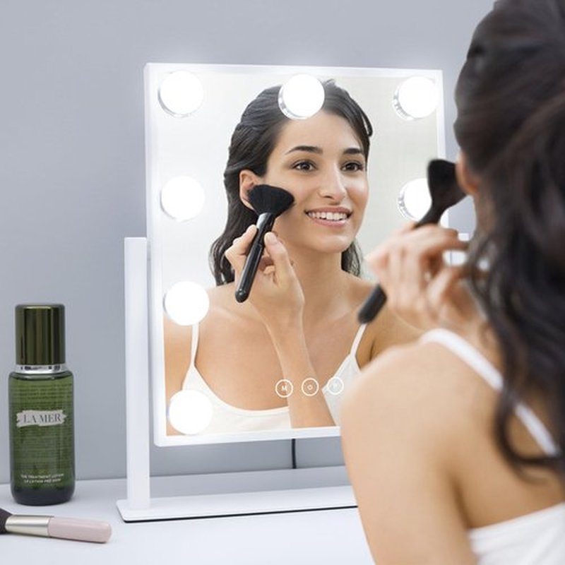 Vanity Mirror with Lights,Lighted Vanity Mirror with 9 Dimmable Bulbs for Dressing Room & Bedroom,3 Color Lighting,Modes Detachable 10x Magnification 360°Ratation(White)