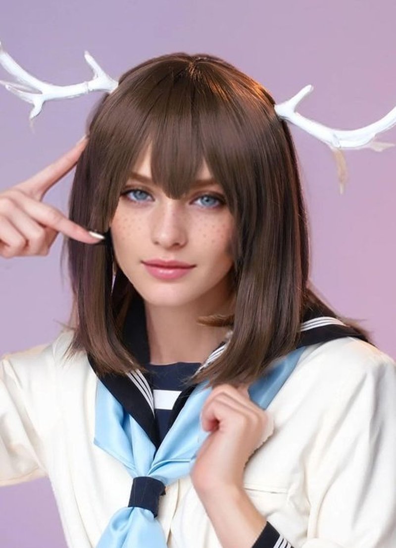GNIMEGIL Mixed Brown Wigs for Women Short Bob Wig with Bangs Straight Hair Styles Deer Anime Cosplay Wigs Halloween Costume for Women