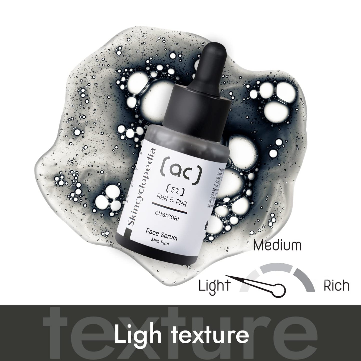 Skincyclopedia Pure AHA & PHA Charcoal Face Peel Serum, High Detox Complex, Anti Aging Intense Hydration, Wrinkle Reducing, Targets Fine Lines, Large Pores & Age Spots. High Detox Peel Exfoliation.