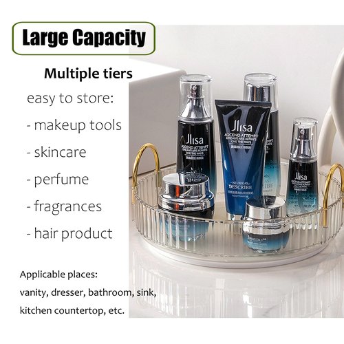 Zufudo Rotating Makeup Organizer 1 Tier Lazy Susan Trays Skincare Perfume Organizer for Bathroom Counter Vanity, Transparent