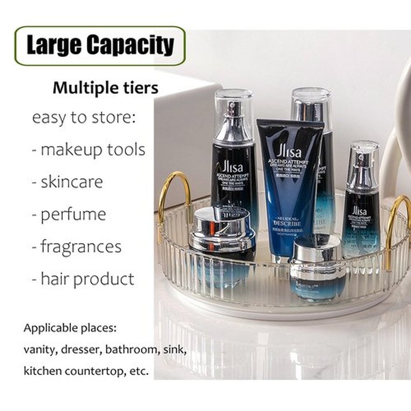 Zufudo Rotating Makeup Organizer 1 Tier Lazy Susan Trays Skincare Perfume Organizer for Bathroom Counter Vanity, Transparent