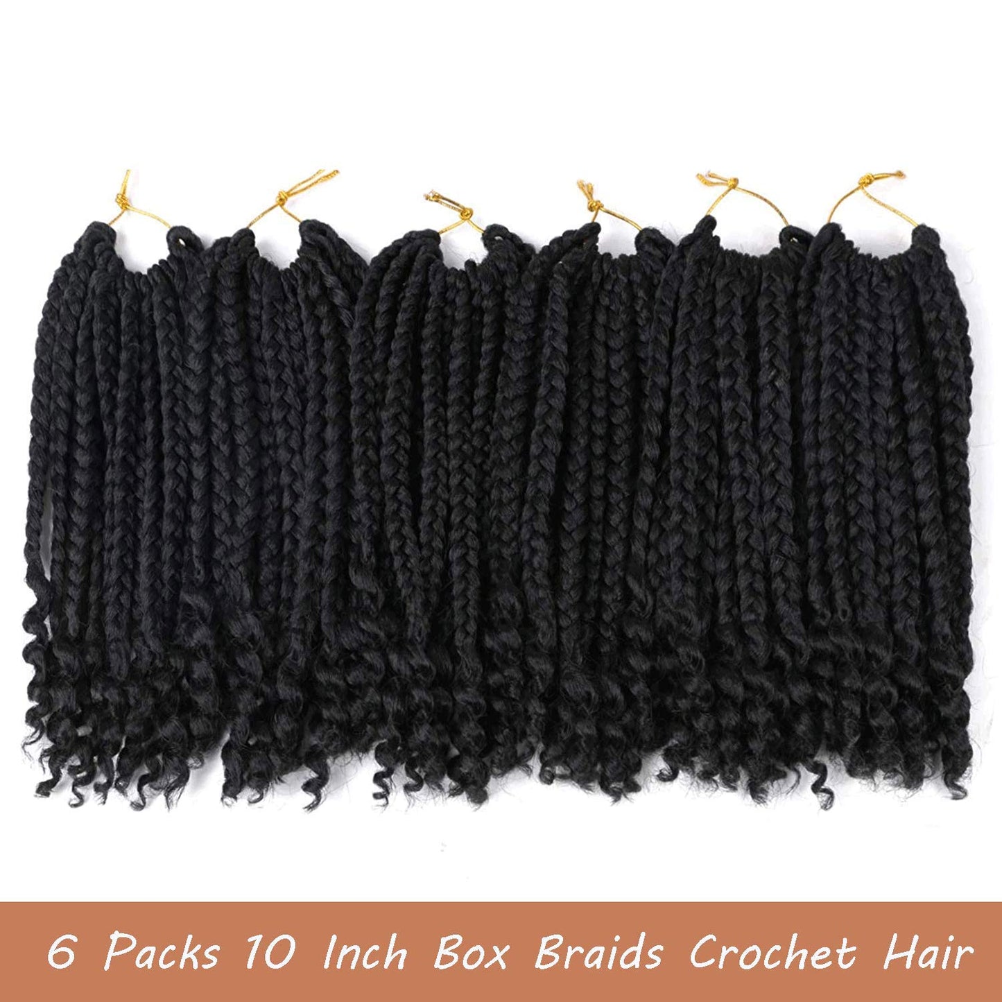 6 Packs Crochet Box Braids Curly Ends 10 Inch Crochet Braids Bohemian Box Braids Crochet Hair for Black Women (1B, 10 Inch)